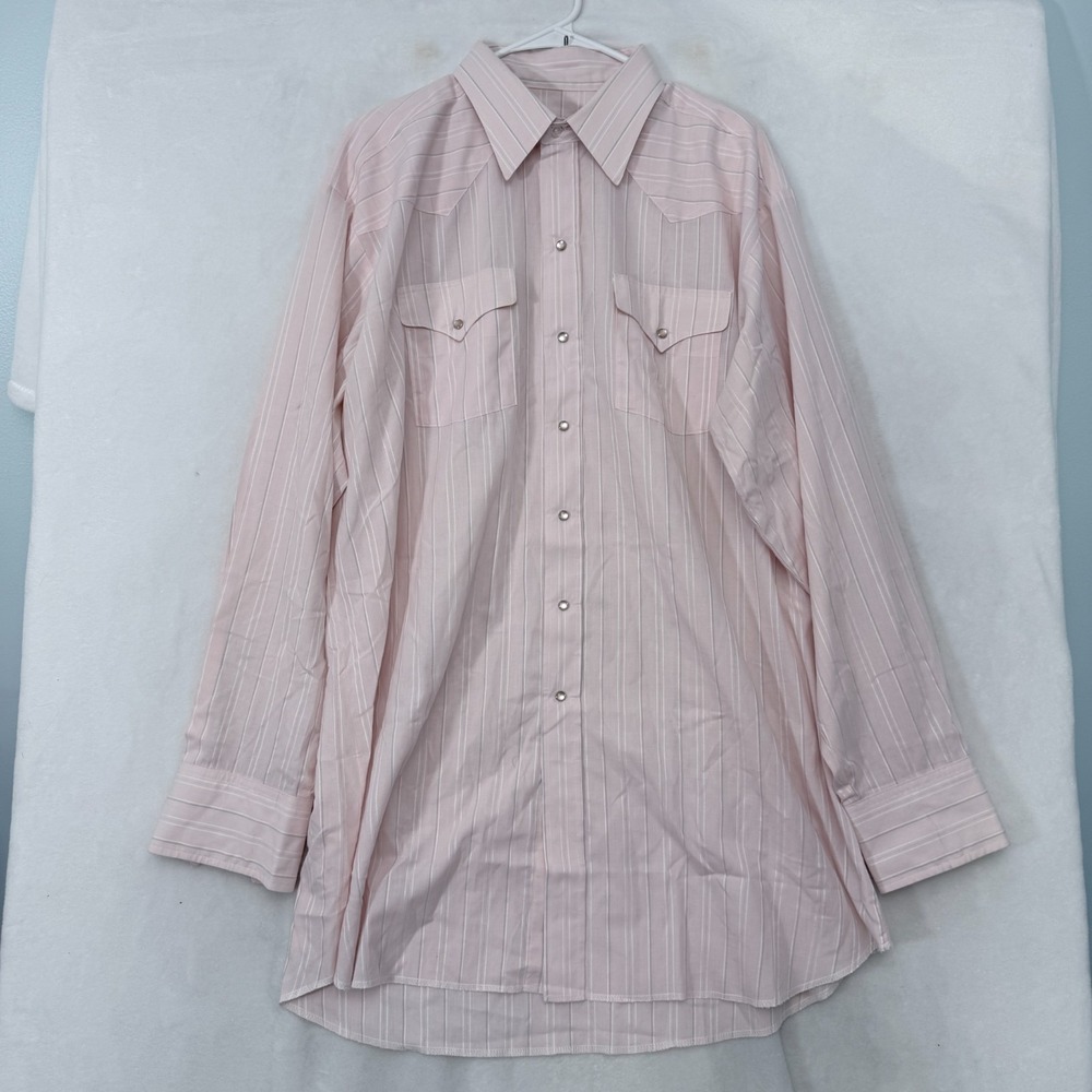 Vintage Panhandle Slim Shirt Mens 18 - 36 (2XL) Pink Stripe Pearl Snap Western